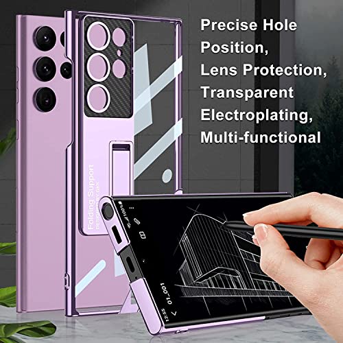 Image of Midkart Kickstand Cover Compatible with Samsung Galaxy S23 Ultra 6.8 inch Release 2023 Hard PC Electroplated Borders Anti-Yellowing Protective Case, Transparent & Purple