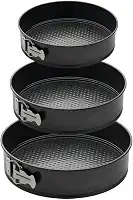 Conjunto 3 Formas Para Bolo Torta Com Fundo Removível Antiaderente Aço Carbono Redondas Preto 24cm 26cm 28cm Premium