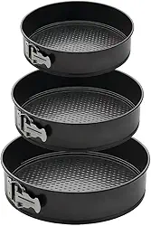 Conjunto 3 Formas Para Bolo Torta Com Fundo Removível Antiaderente Aço Carbono Redondas Preto 24cm 26cm 28cm Premium