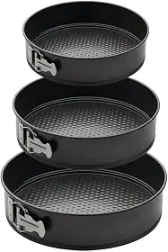 Conjunto 3 Formas Para Bolo Torta Com Fundo Removível Antiaderente Aço Carbono Redondas Preto 24cm 26cm 28cm Premium