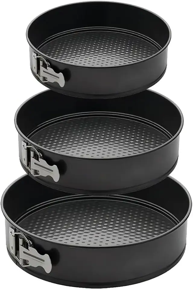 Conjunto 3 Formas Para Bolo Torta Com Fundo Removível Antiaderente Aço Carbono Redondas Preto 24cm 26cm 28cm Premium