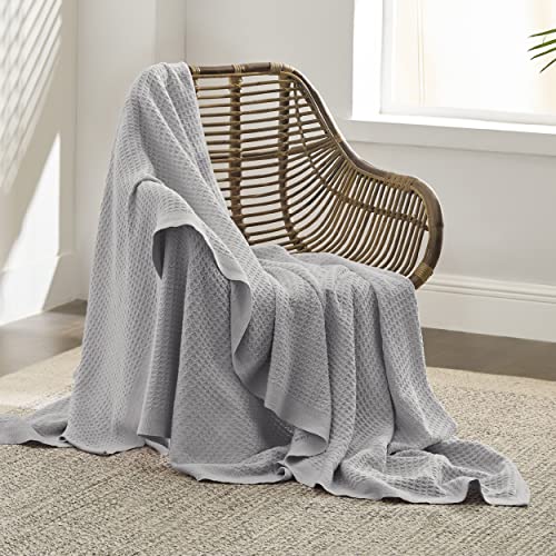 Bedsure 100 Cotton Throw Blanket for Couch Waffle Weave Grey 50 x70 - image 3
