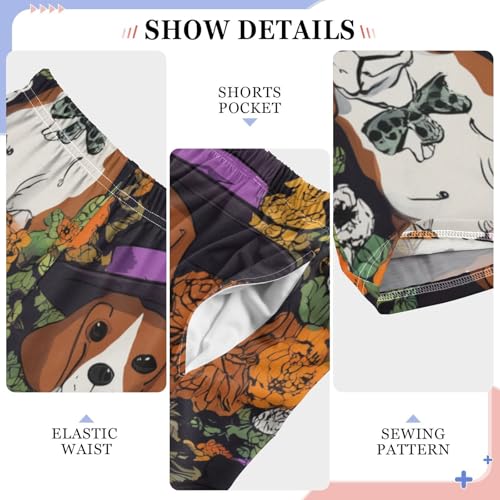 ZZXXB Halloween Beagle Flowers Boys Long Pants Soft Trousers Elastic Waist Kids Lounge Bottoms with Pockets S-XL4