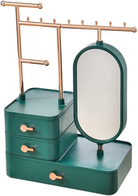 Jewelry Organizer with Makeup Rotating Earring Necklace Display Rack Drawer Type Lipstick Storage Box(Onecolor) image 4