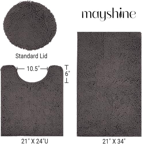 Image of Standard 3pc Set Chenille Bath Mats, Includes 21 inchx24 inch U-Shaped Contour Toilet Rug, 21 inchx34 inch Inches Bathmat and 1 Toilet Lid Cover, Plush Absorbent Bath Mats Quick Dry, Chocolate Brown