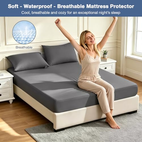 Image of Ruili Queen Mattress Protector Waterproof Washable Noiseless | Breathable Mattress Pad Up to 18 Inch Dirt-Proof TPU Backing Hotel Home Hospital Fitted Bed Cover Soft