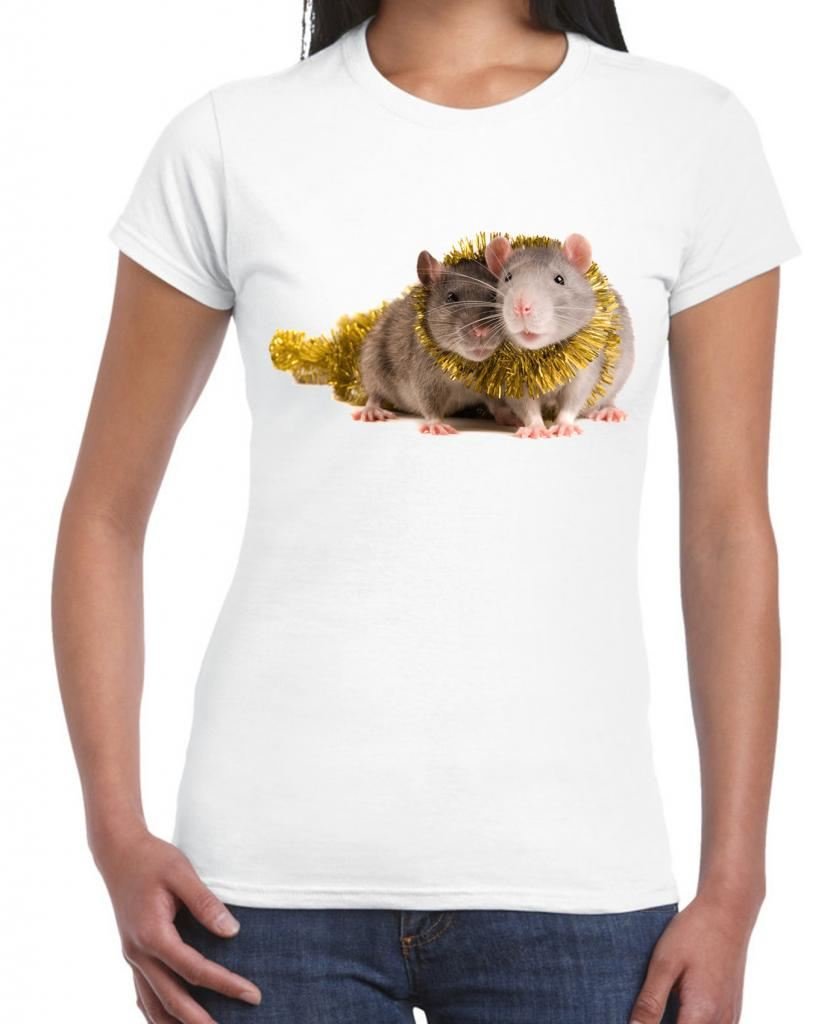 Tribal T-Shirts Womens Christmas Pet Rats T-Shirt (XL, White)