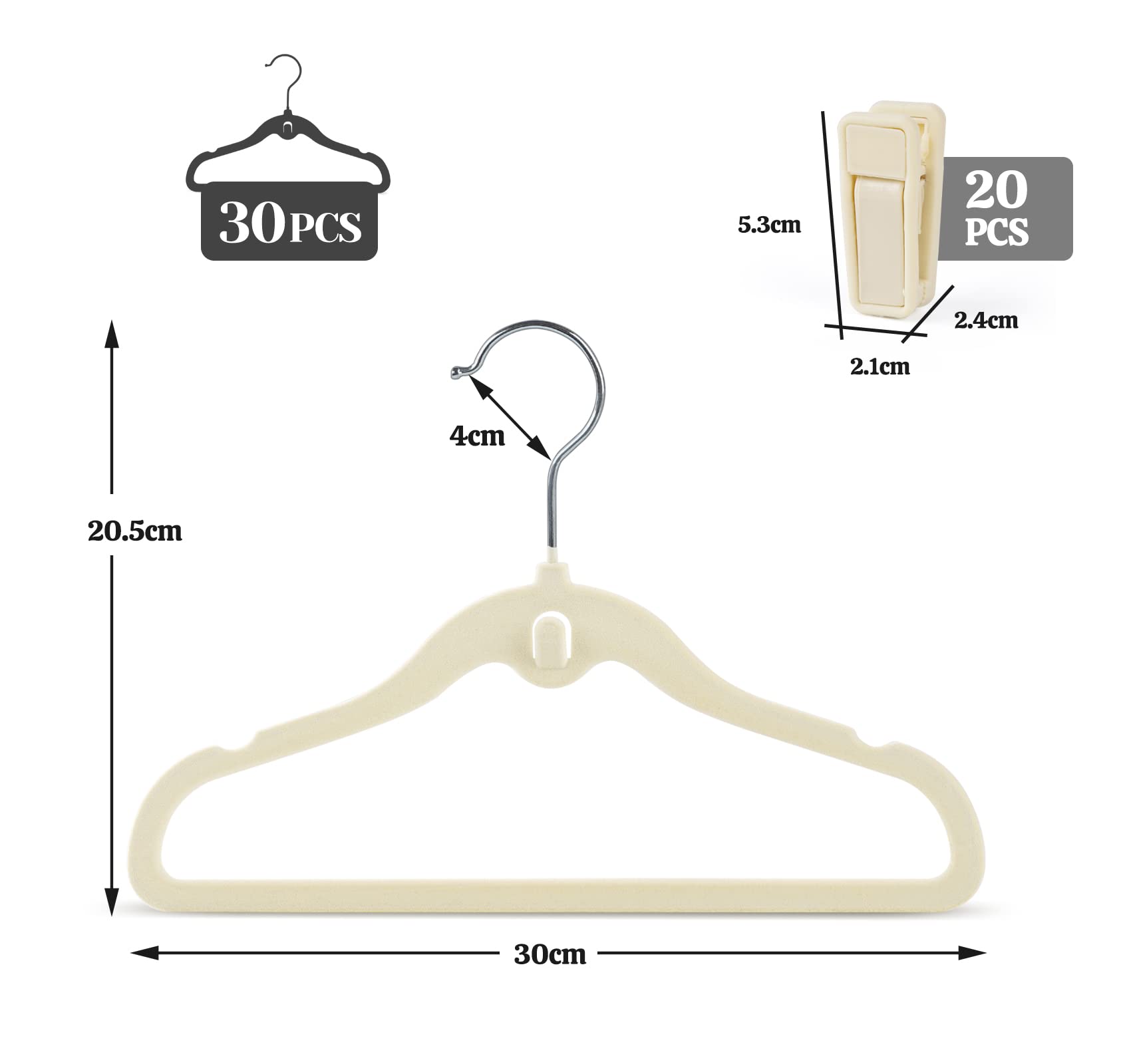 Perchas de terciopelo para niños de HOUISM, paquete de 30 perchas para abrigos de niños con 20 clips para dedos para conjuntos de ropa de bebé, niños pequeños y bebés, diseño en cascada ultradelgado