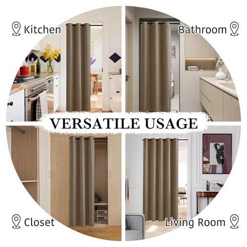 Image of RYB HOME Extra Wide 100% Blackout Patio Door Curtain 96 inch Long, Grommet Room Darkening Room Divider Drapes, Sliding Door Curtains for Living Room /Bedroom Large Window, Mocha, W100 x L96