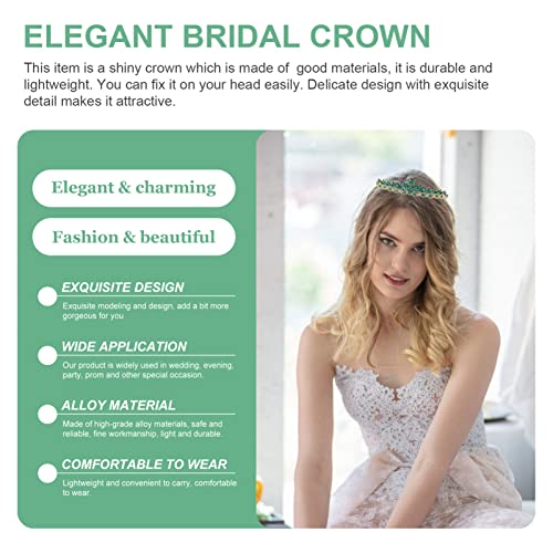 Corona de cristal para novia y tocado de princesa con tiara de diamantes de imitación verdes 5