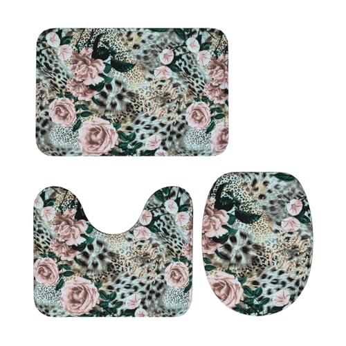 トイレマット ヒョウ柄 豹柄 花柄 3点セット 足元マット 便座カバー マットフタカバー U型 O型 トイレ兼用 滑り止め おしゃれ バスマット 洗える 浴室 玄関 家庭用 ホテル用