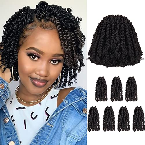 Super Short Passion Twist Crochet Hair for Black Women and Kids-6 Inch 7 Packs Natural Black Pre Looped Pre-twisted Passion Twist Hair Bob Spring Kinky Twist Bohemian Curl(6-7P 1B#)