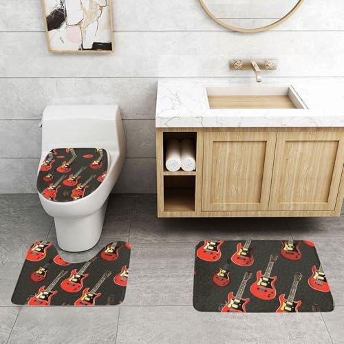 Tapis de salle de bain motif guitare rock ensemble de 3 pièces antidérapantes pour WC