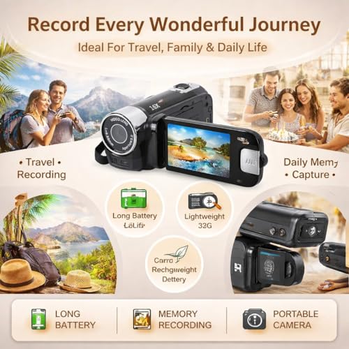 CamCrorder 4K Vintage, Caméscope Rétro 48MP, Caméra DV 2,7 Pouces TFT Écran Rotatif 16x Caméra Vidéo de Zoom Numérique avec Câble USB (Black)