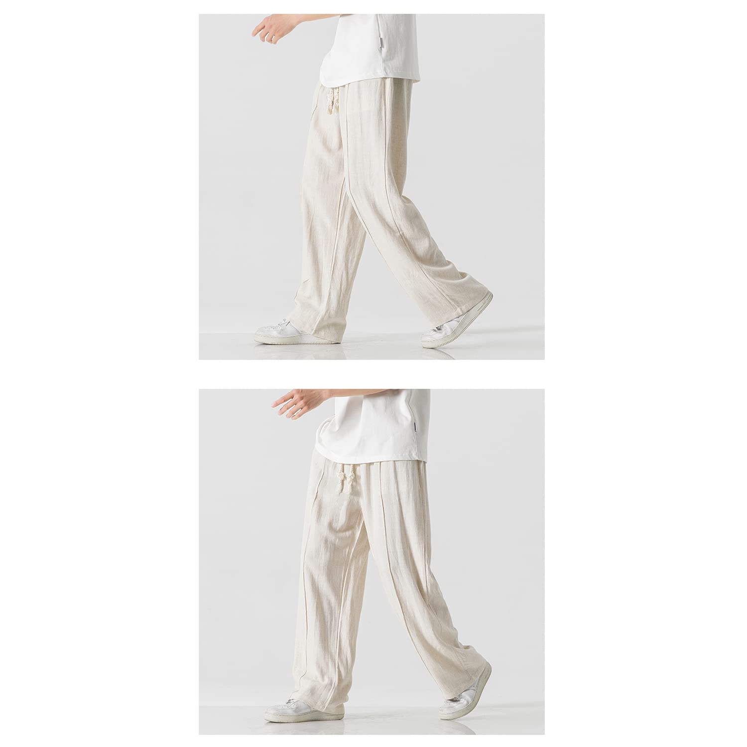 Seidarise Men's Linen Harem Pants Casual Loose Cotton Hippie Yoga Beach Pants Straight Fit Beige