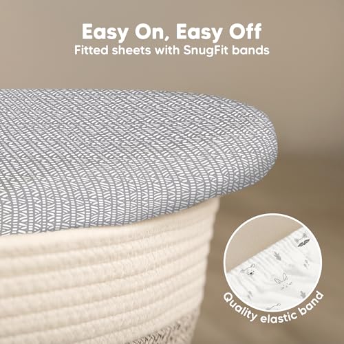 Image of 2-Pack Baby Bassinet Sheets Girl, Boy, 33x17 Bedside Sheets (Nordic) | Viscose Derived from Bamboo, Universal Fitted Bassinet Sheet, Compatible with Halo Bassinest Sleeper, Baby Delight, Graco