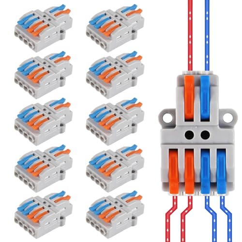 DIANN 10pcs Lever Wire Connectors 2 in 4 Out Quick Wiring Cable Connector 28-12 AWG Push-in Conductor Terminal...