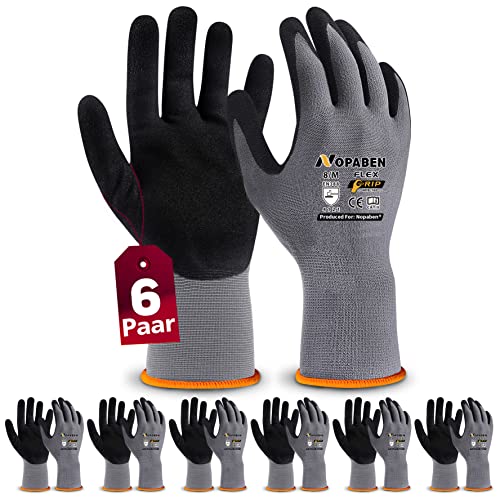 6 Paar Arbeitshandschuhe mit grip herren, mit Rutschfeste Nitril-Beschichtung Mechaniker Handschuhe, Montagehandschuhe mit optimaler Griffigkeit & feinem Tastgefühl, gartenhandschuhe damen,...