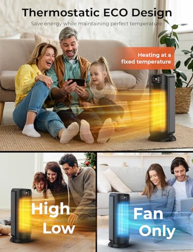 Space Heater, 1500W Space Heaters Efficient Heating with LED Display, 1-24H Timer, ECO, Multiple Protection, 60° Oscillating Portable Heater Quiet Heating for Garage Home Office Indoor Use - Thumbnail 5