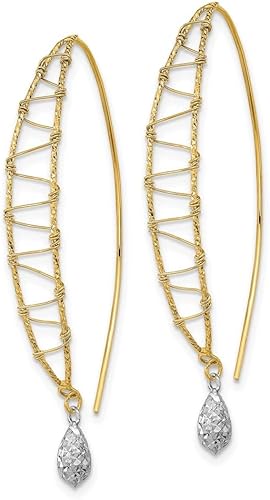 Miniatura 2 de Aretes colgantes de alambre de oro de dos tonos de 14 quilates envueltos en alambre de diamante y corte de diamante para mujer L-1850in W-0236in