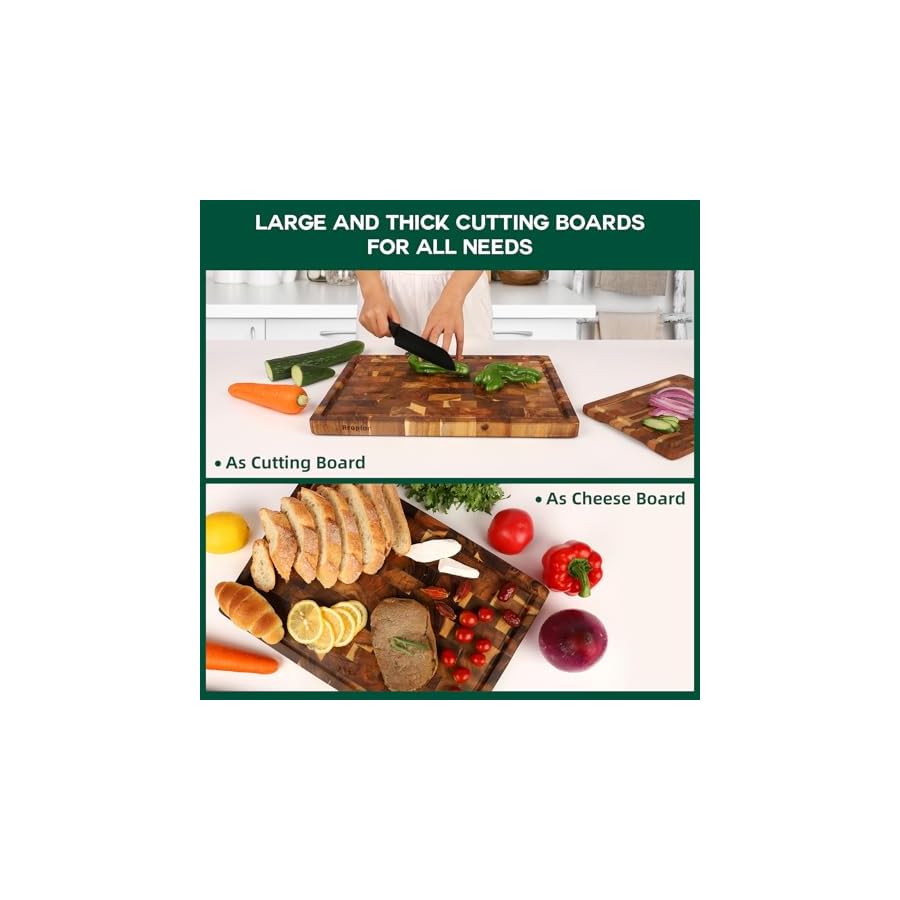 Aroplor Large Thick Acacia Wooden Cutting Boards 17*12*1inch,for Kitchen Large Chopping Boards with Juice Groove,Inner Handles,Non-slip design,Wooden Trays for Meat,Bread,Fruit Vegetables and Cheese