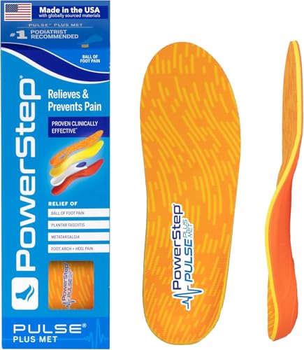 PowerStep Pulse Plus Met Ball of Foot Pain Relief Shoe Insoles - Running Shoe Orthotics for Metatarsal Foot Pain, and Morton's Neuroma Relief - Made in The USA (M 9-9.5, W 11-11.5)
