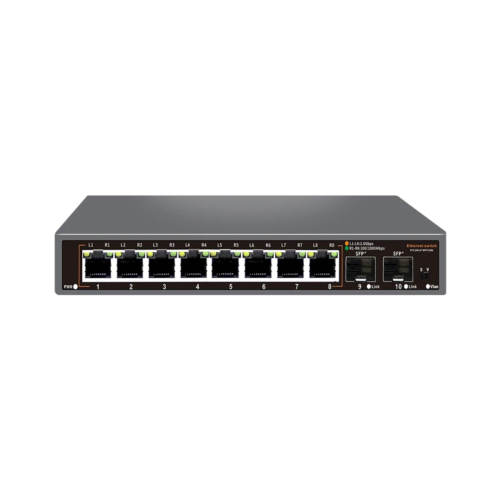 Switch di rete a 10 porte | 8 porte Ethernet da 2,5 GB + 2 porte SFP+ da 10 GB | non gestito | Plug & Play | Connettività ad alta velocità (switch con spina UK)