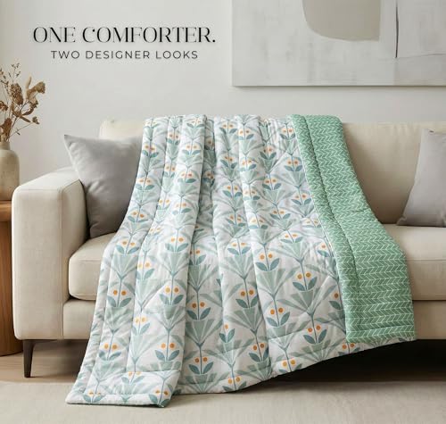 Image of VAS COLLECTIONS Cloud Cotton Reversible AC Comforter for Double Bed | Super Soft 220 GSM Quilt /Duvet /Dohar | Lightweight All-Season Comforter | 88 x 90 Inches (1 Piece) (Sea Green, Orange)