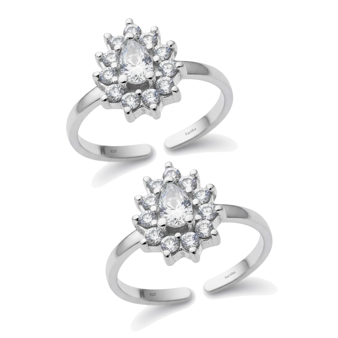 MJ 925 Mesmerizing CZ Silver Toe Rings in Pure 92.5 Sterling Silver for Women