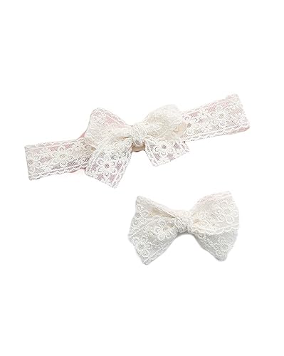 Diadema de encaje para bebés y niñas, banda para el pelo de bautismo para bebés y niñas pequeñas BBG26 (2 piezas, conjunto A)