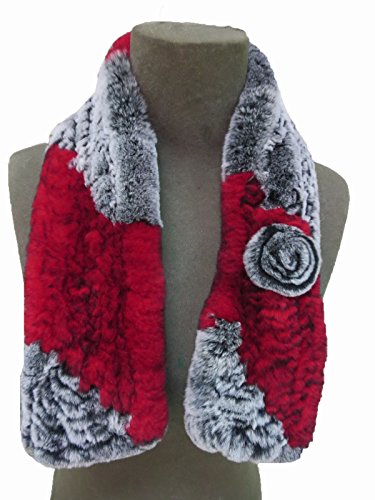 Real Rex Rabbit Hair Scarf Knitted Neck Warm Rose Pattern for Women and Girls Protect Cervical Spine3