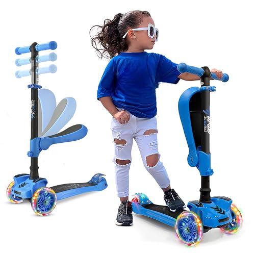 Image of Hurtle 3-Wheeled Scooter for Kids - Wheel LED Lights, Adjustable Lean-to-Steer Handlebar, and Foldable Seat - Sit or Stand Ride with Brake for Boys and Girls Ages 1-14 Years Old