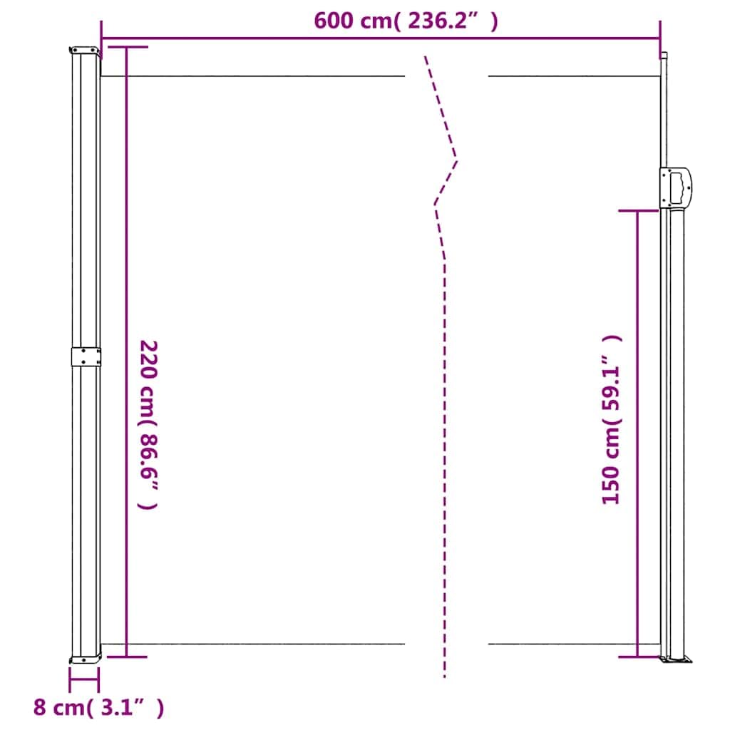 vidaXL Tenda da Sole Laterale Retrattile Antracite 220x600 cm