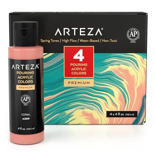 Arteza Pouring akrylfärg, 118 ml flaskor, set med 4 vårfärger, flytande gjutfärg, ingen blandning krävs, färg för att hälla på duk, glas, papper, trä, kakel och stenar