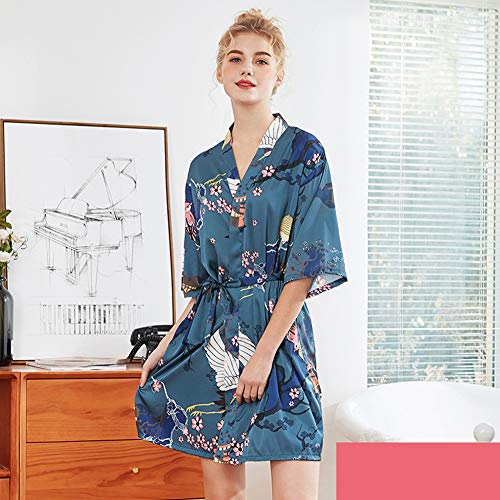 Preisvergleich Produktbild Mhwlai Sommerpyjamas Für Damen Aus Mittelärmeligen Brautkleidern Aus Seidenmaterial, Bademäntel Für Hausmäntel, V-Ausschnitt (M-XXL),D,XL