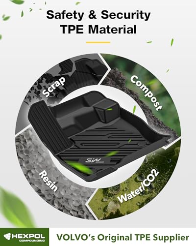 Image of 3W Floor Mats Fit for Ford Edge 2015-2024 and Edge ST 2019-2024, TPE All Weather Custom Fit Edge Floor Liner, 1st & 2nd Row Full Set Car Accessories, Black