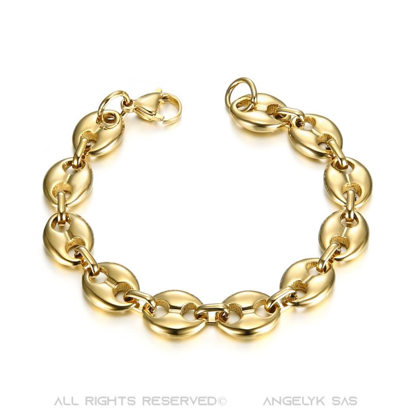 BOBIJOO Jewelry - Ensemble Collier Chaîne + Bracelet Grain de Café Acier 316L Or Plaqué Doré 4 Tailles diffentes