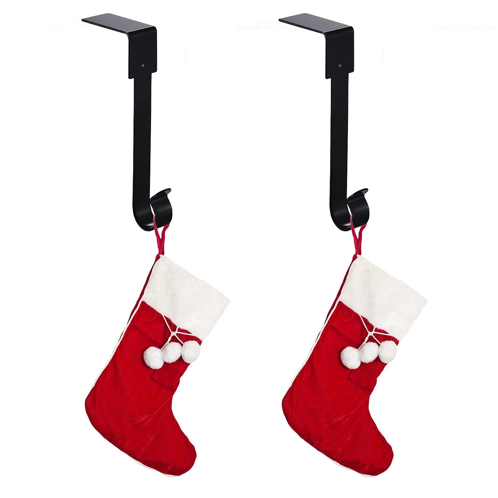 Runmeihe Confezione da 4 ganci per calze di Natale per camino, ganci in metallo per appendere calze di Natale, supporto per calze di Natale per decorazioni natalizie (nero)
