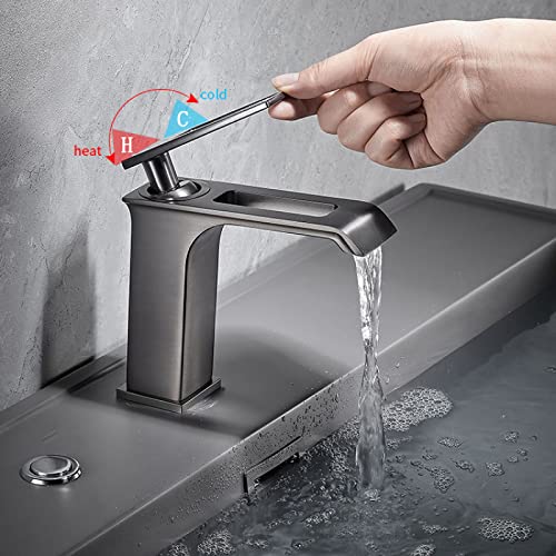 Grifo de lavabo cascada de latón gris para baño con grifería monomando hídrica 2