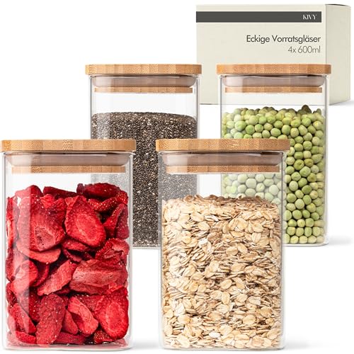 KIVY Vorratsgläser mit Deckel - 4 x 600ml - Kleine Vorratsdosen mit...