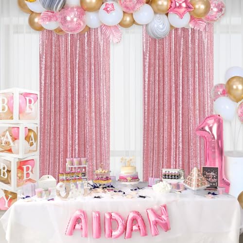 Image of Blush Pink Sequin Backdrop 6 Panels 2ftx8ft Glitter Backdrop Curtains Birthday Party Decoration Photography Backgrounds Fabric Backdrop