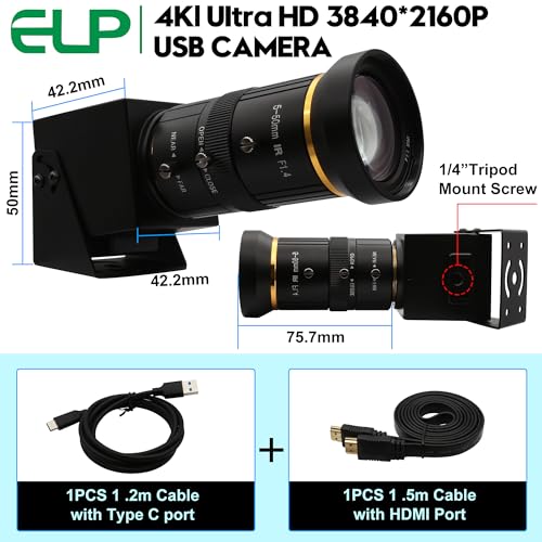ELP 4K HDMI USB Camera 60fps High Speed Simultaneous USB3.0 and HDMI Output 5-50mm 10X Manual Focus Lens for Close-Up Industrial Applications in Computer Microscopy and Telescopic Imaging - Image 5