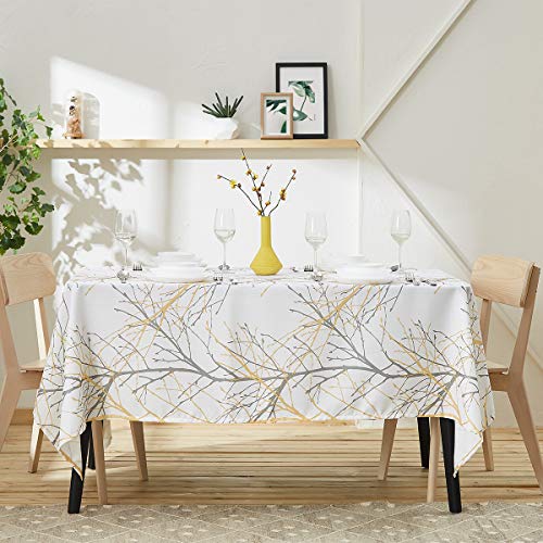 Fmfunctex Table Cloth For Dinning 70"X70" Wrinkle Free Tablecloth Reusable Yellow Grey Print Multi Color Table Cloths Branch Oblong Decorative Table Cover For Holiday Thanks Giving Dinners 1 Pc #TOP1