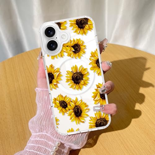 Coque iPhone 16 antichoc résolvant les rayures et chutes avec motif tournesol MagSafe
