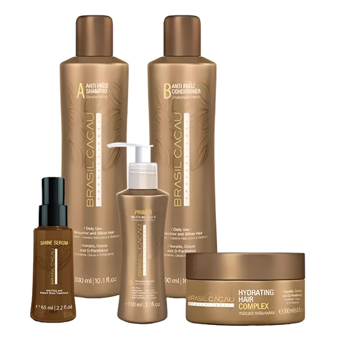 Brasil CacauCocoa Home Hair Care Set OF 5 - Complete Anti-Frizz and Hydration Solution for Smooth, Shiny Hair