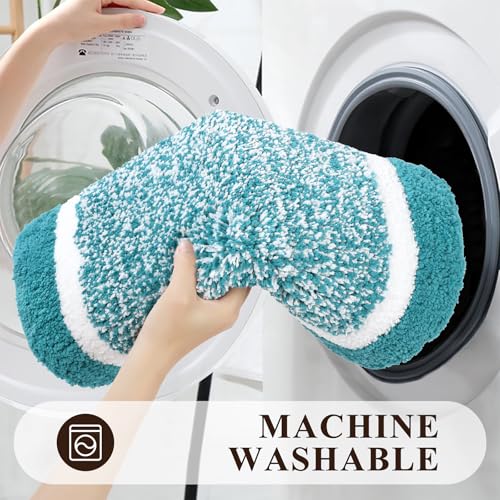 Pauwer 3 Piece Bath Mat Set, Non Slip Plush Bathroom Mats, Absorbent Shaggy Bathroom Rug Set with U-Shaped Contour Toilet Mat for Bedroom Living Room, Aqua Blue