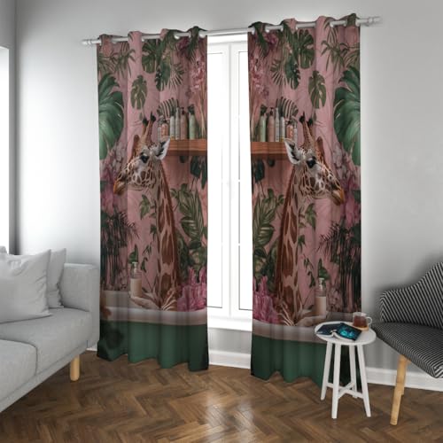 Arte Animal fantasioso, Cortinas Opacas, Jirafa Divertida en bañera, Cortinas térmicas aisladas para Ventanas con Ojales para Dormitorio de la guardería 2 Paneles (W140xL260cm Cada uno)