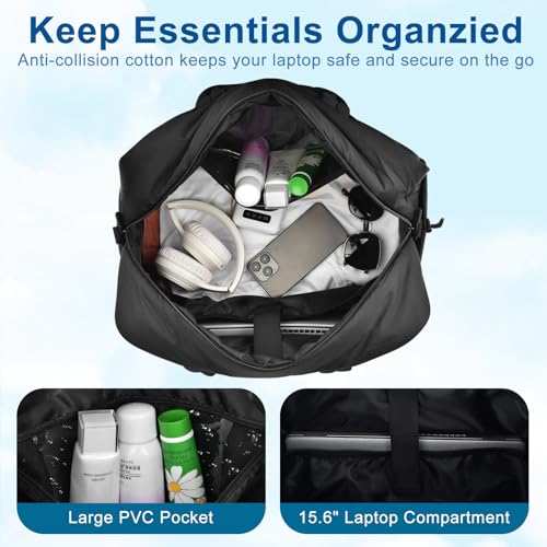 Felipe Varela Large Puffy Tote Bag, Gym Bags for Women with Shoe Compartment, Weekender Overnight Lightweight Carry on Puffer Duffle Bag for Travel (Black,36L)3