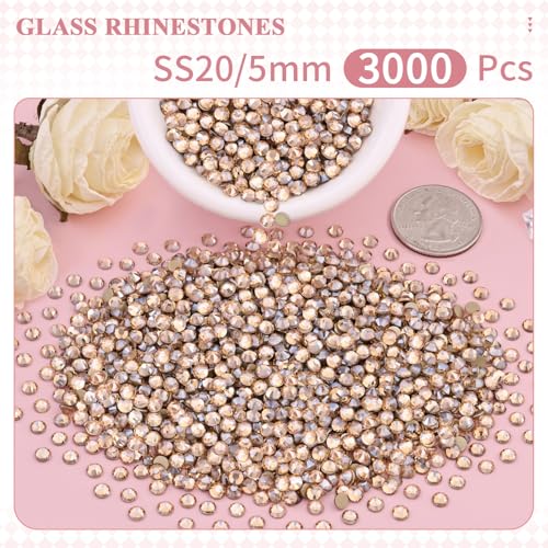 Image of 3000PCS SS20 /5mm Crystal Glass Rhinestones for Bedazzling (Golden Shadow) | Flatback Rhinestones for Crafting DIY Nail Art Makeup Decoration, Gems Diomand Charms for Tumbler Shoes Clothing Mug
