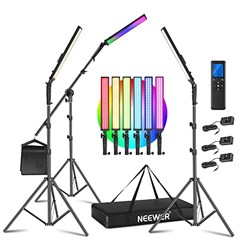 Tubos Led Colores Neewer 2,4G RGB LED Palo de Luz, 3-Pack Kit de Iluminación para Fotografía con Control Remoto, 21W Regulable 3200k ~ 5600K...